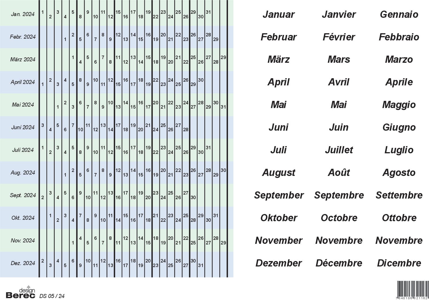 BEREC-DS05-25-7640106621179 BEREC Datumsstreifenset 2025 DS05/25 selbstklebend 5-Tage-Woche – Hochwertig & günstig bei ShopDeca