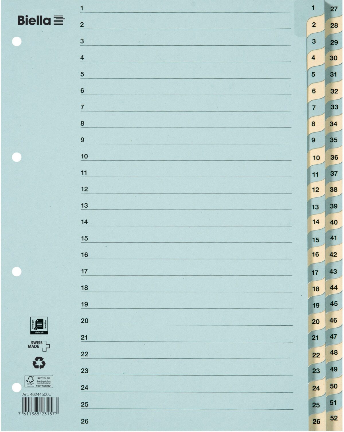 BIELLA Kartonregister 210g A4 46244500U blau/gelb 1-52 – Hochwertig & günstig bei ShopDeca