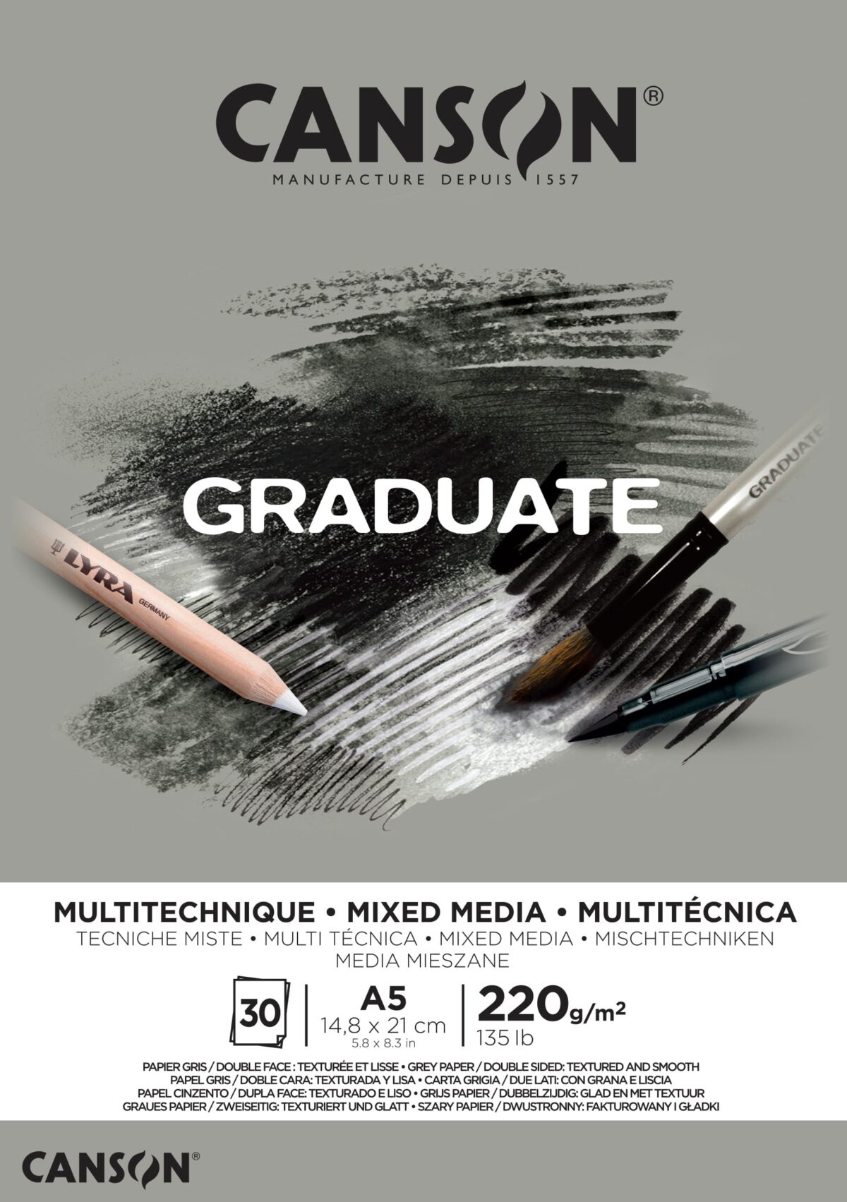 CANSON Graduate Mixed Media A5 400110370 20 Blatt, grau, 220g – Hochwertig & günstig bei ShopDeca