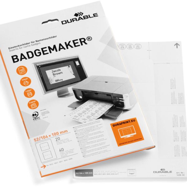 DURABLE Etiketten Badgemaker 145102 weiss, 30x60mm 20Bl./27Stk.