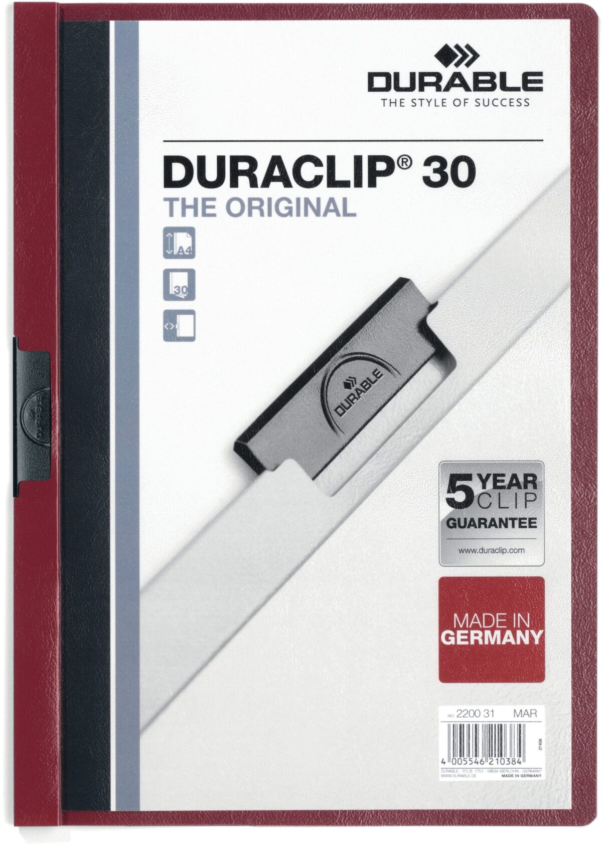 DURABLE Klemmhefter DURACLIP 30 220031 für 30 Blatt A4 dunkelrot – Hochwertig & günstig bei ShopDeca