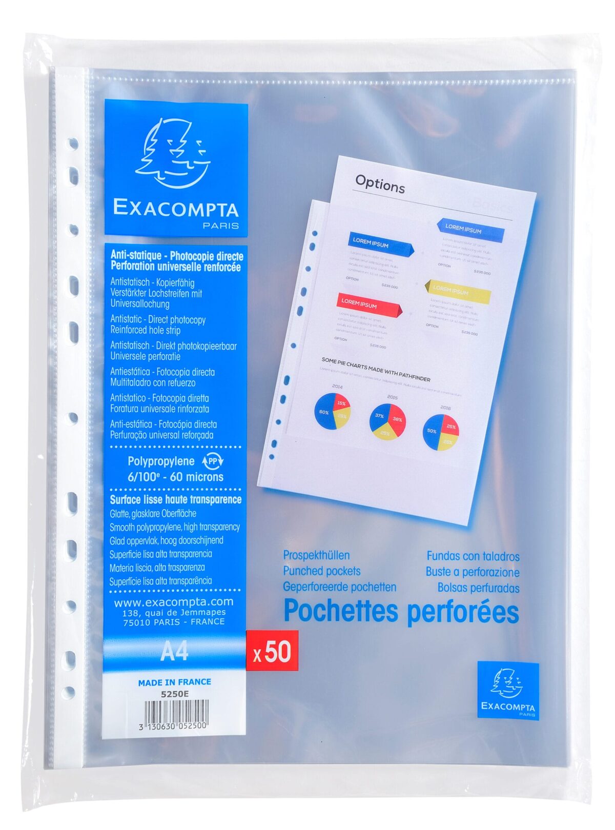 EXACOMPTA Zeigetaschen PP 60my A4 5250E transparent genarbt 50 Stück – Hochwertig & günstig bei ShopDeca