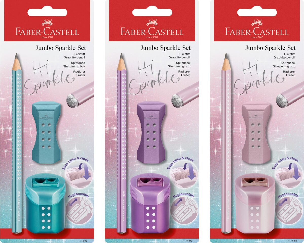 FABER-CASTELL Bleistift B/Radierer/Spitzer 111682 Jumbo Sparkle Set sortiert – Hochwertig & günstig bei ShopDeca