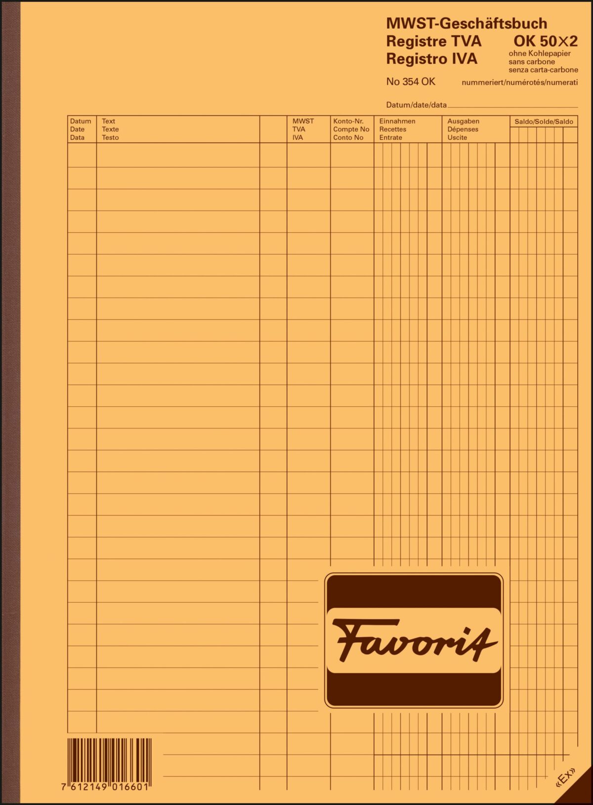 FAVORIT Kassabuch MwSt 354OK 50x2 Blatt – Hochwertig & günstig bei ShopDeca