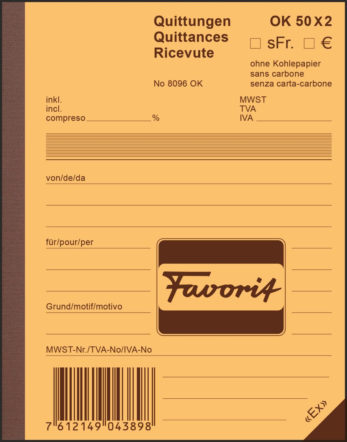 FAVORIT Quittungen D/F/I A6 8096OK blau/weiss 50x2 Blatt – Hochwertig & günstig bei ShopDeca