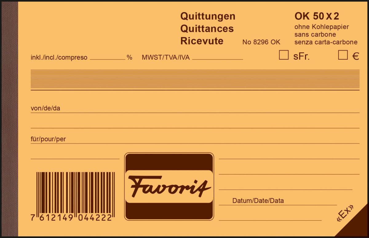 FAVORIT Quittungen D/F/I A20 8296OK blau/weiss 50x2 Blatt – Hochwertig & günstig bei ShopDeca