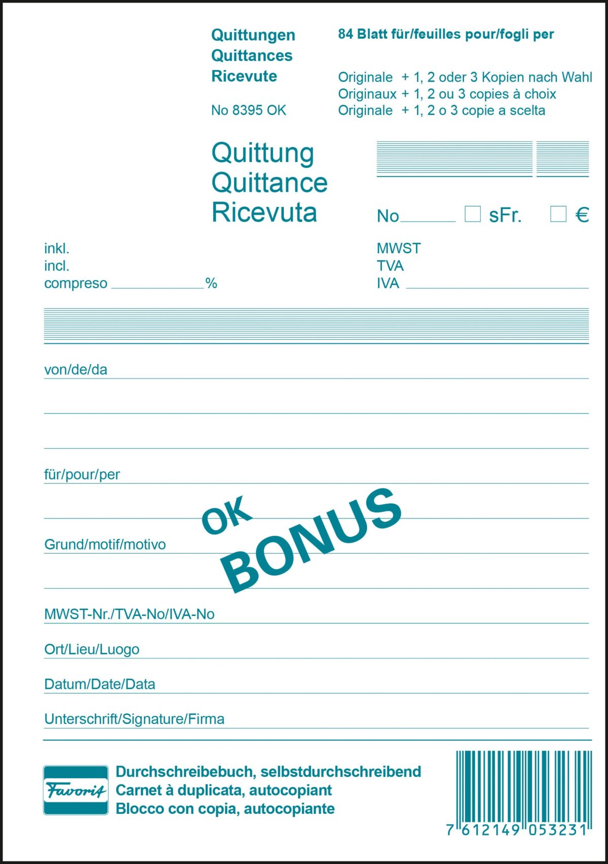FAVORIT Quittungen D/F/I A5 8395OK weiss 84 Blatt – Hochwertig & günstig bei ShopDeca