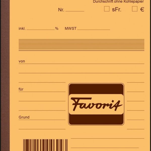 FAVORIT Formularbuch Quittungen A6 9098 OK Durchschreibepapier 50x3 Blatt