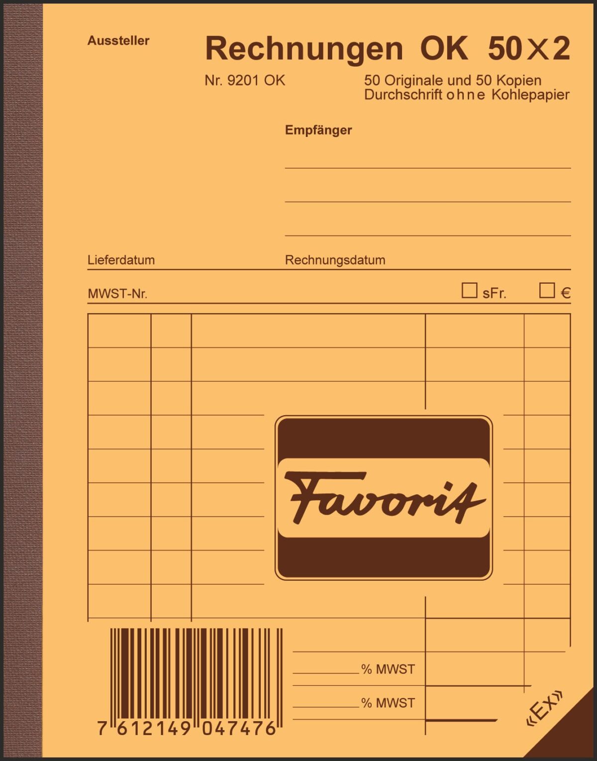 FAVORIT Formularbuch Rechnungen A6 9201 OK Durchschreibepapier 50x2 Blatt – Hochwertig & günstig bei ShopDeca