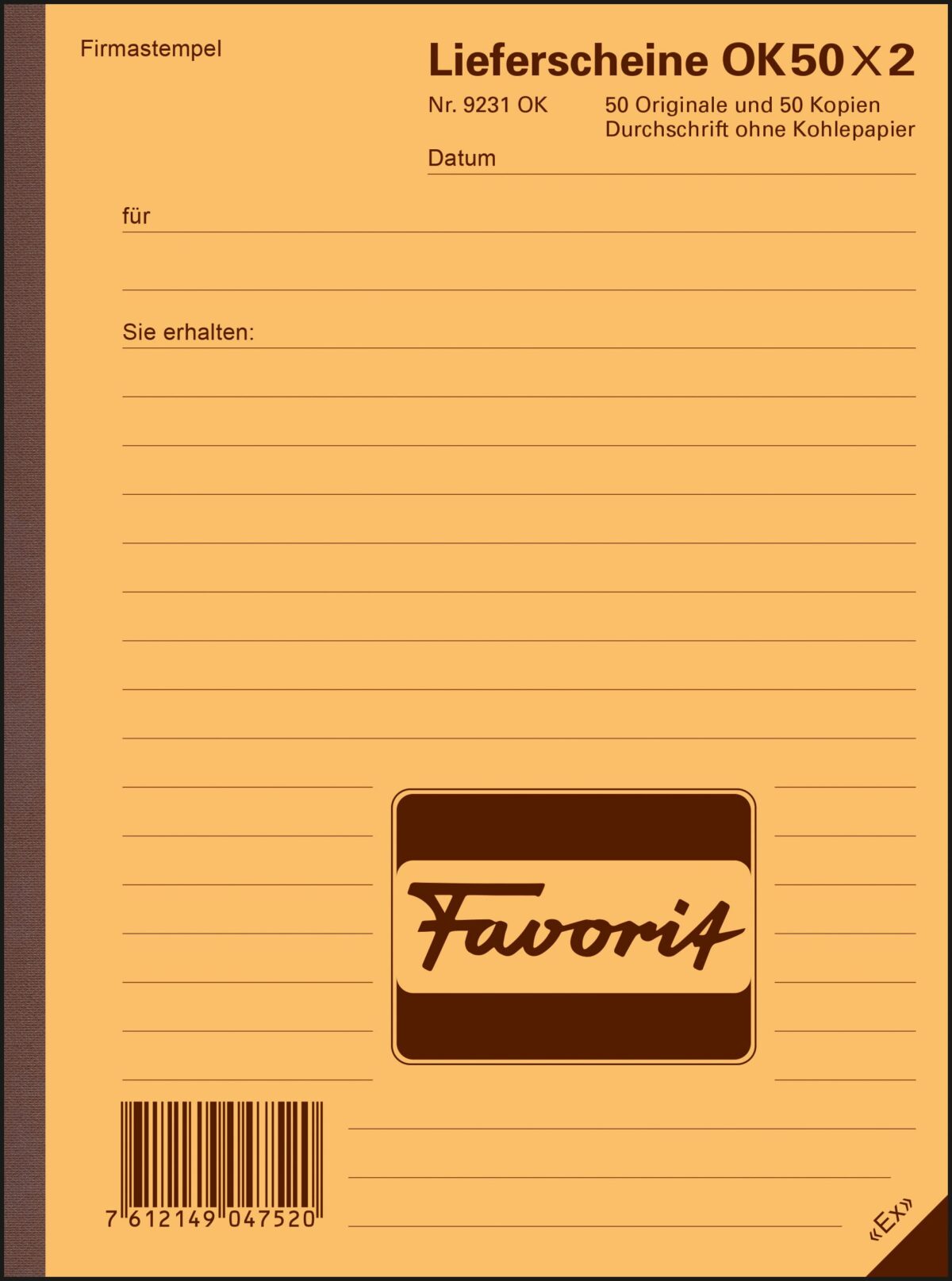 FAVORIT Formularbuch Lieferscheine A5 9231 OK Durchschreibepapier 50x2 Blatt – Hochwertig & günstig bei ShopDeca