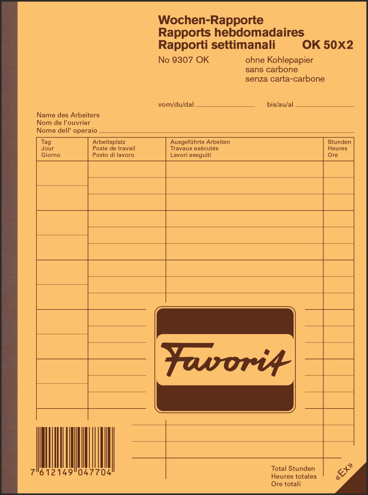 FAVORIT Wochen-Rapporte D/F/I A5 9307 OK Durchschreibepapier 50x2 Blatt – Hochwertig & günstig bei ShopDeca