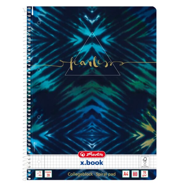 HERLITZ Spiralblock A4, 70 g/m2 50044153 New Batik Fearless kariert 5mm