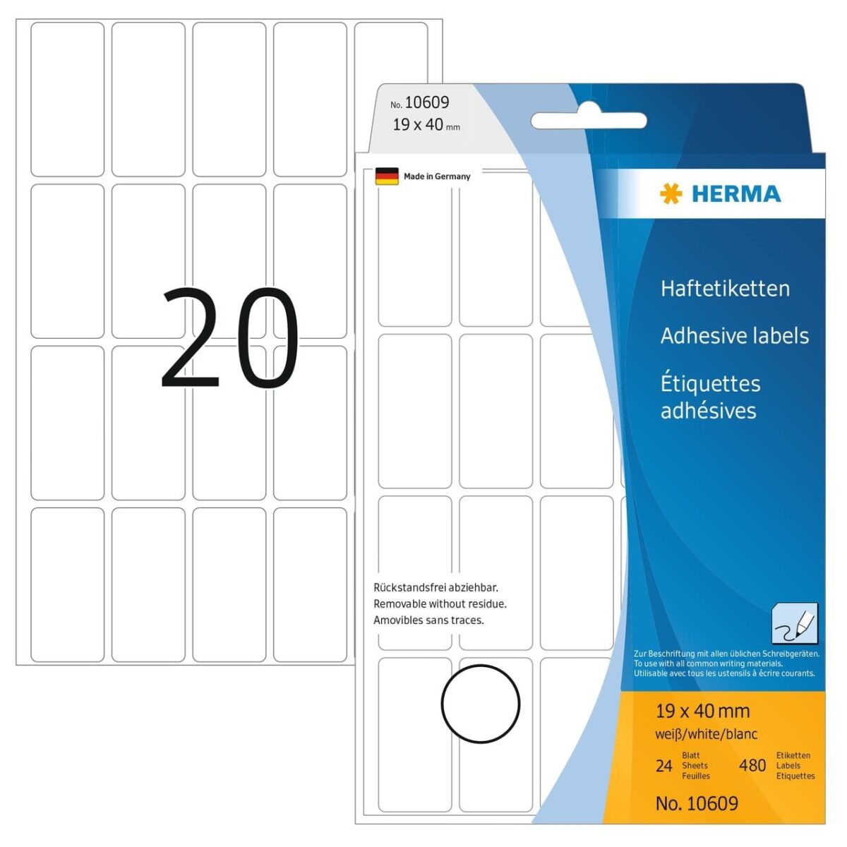 HERMA Etiketten Movables 19×40mm 10609 weiss, non perm. 640 Stück – Hochwertig & günstig bei ShopDeca