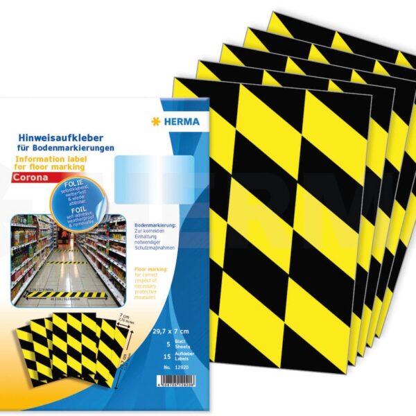HERMA Bodenmarkierung 70x297mm 12920 Neutral schw./gelb 15Stk/5Bl.