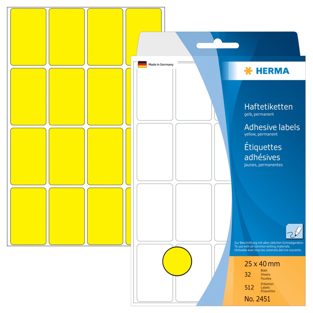 HERMA Etiketten 25×40mm 2451 gelb 512 Stück – Hochwertig & günstig bei ShopDeca