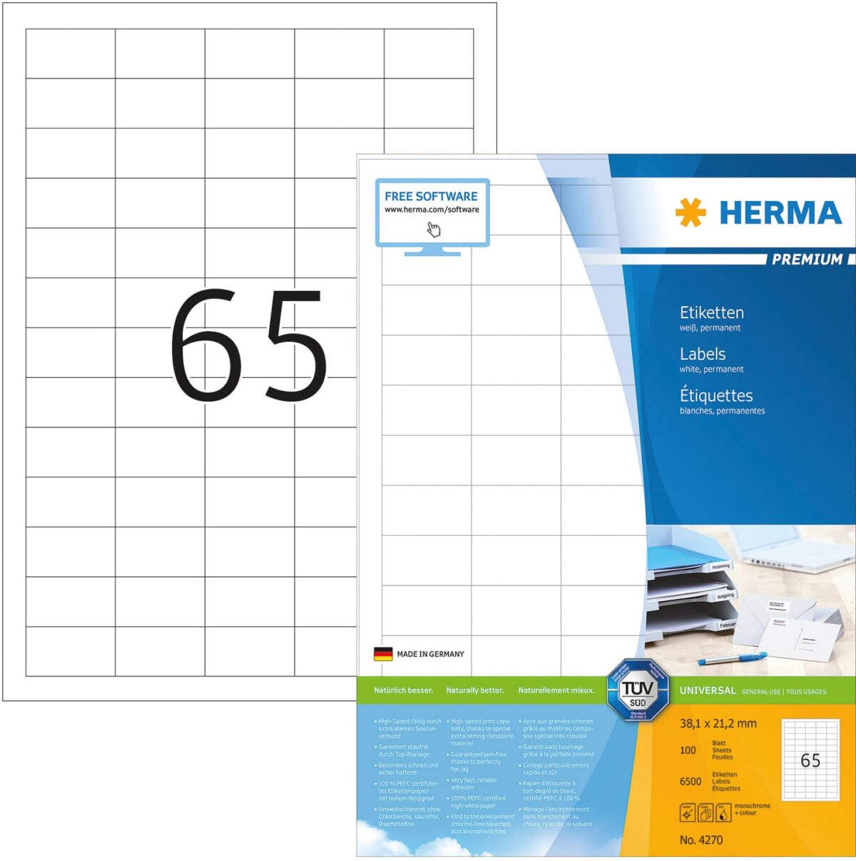 HERMA Universal-Etikett. 38,1x21,2mm 4270 weiss 6500 St./100 Blatt – Hochwertig & günstig bei ShopDeca