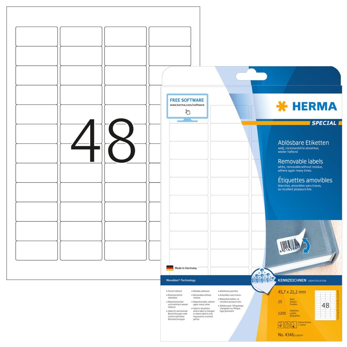 HERMA Etiketten Movables 45,7x21,2mm 4346 weiss,non-perm. 1200 St./25 B. – Hochwertig & günstig bei ShopDeca