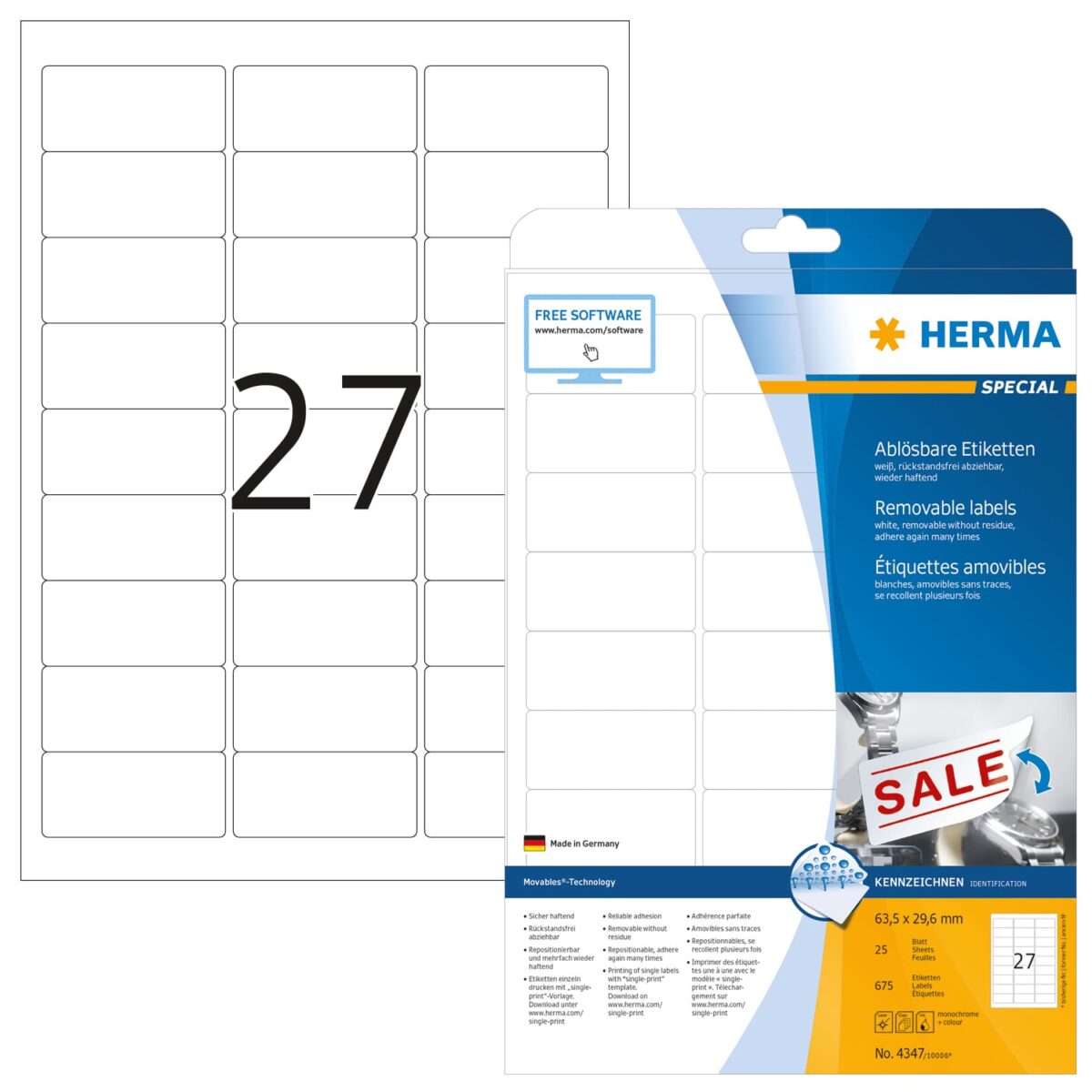 HERMA Etiketten Movables 63,5x29,6mm 4347 weiss,non-perm. 675 St./25 Bl. – Hochwertig & günstig bei ShopDeca