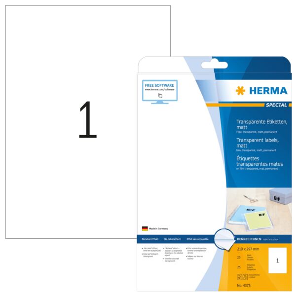 HERMA Folienetiketten 210x297mm 4375 transparent 25 St./25 Blatt