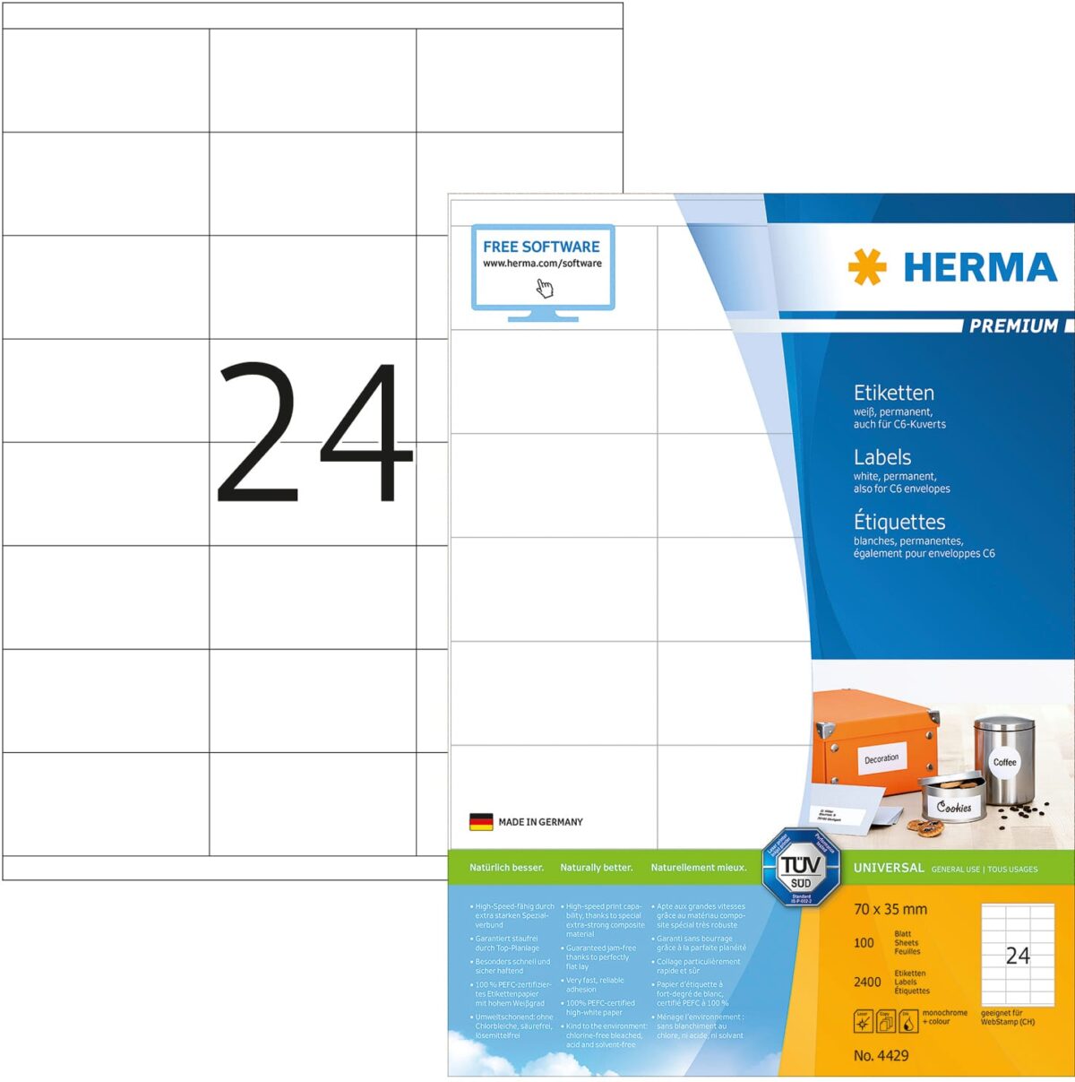 HERMA Etiketten Premium 70×35mm 4429 weiss 2400 Stück – Hochwertig & günstig bei ShopDeca