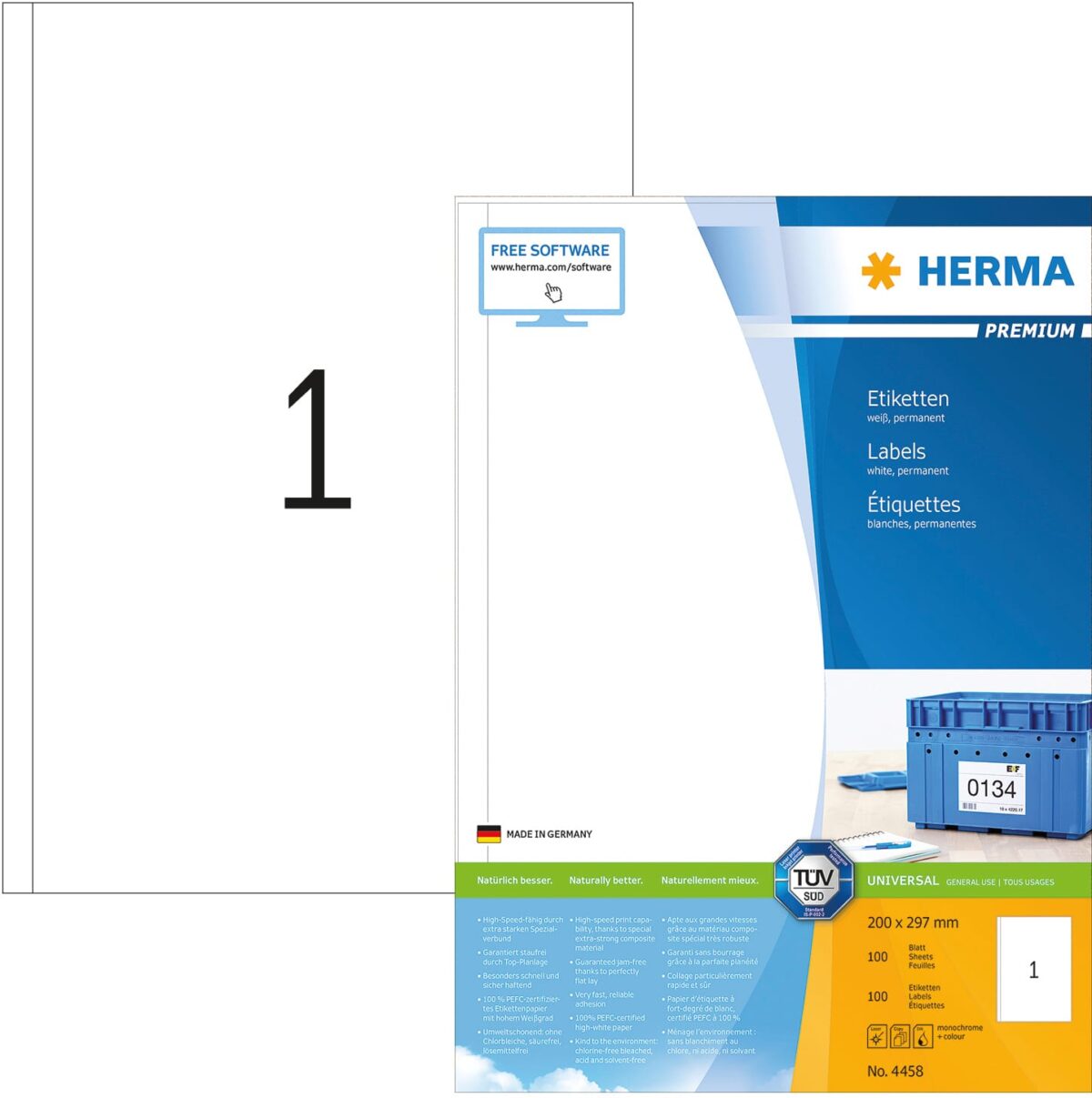 HERMA Universal-Etiketten 200x297mm 4458 weiss 100 St./100 Blatt – Hochwertig & günstig bei ShopDeca