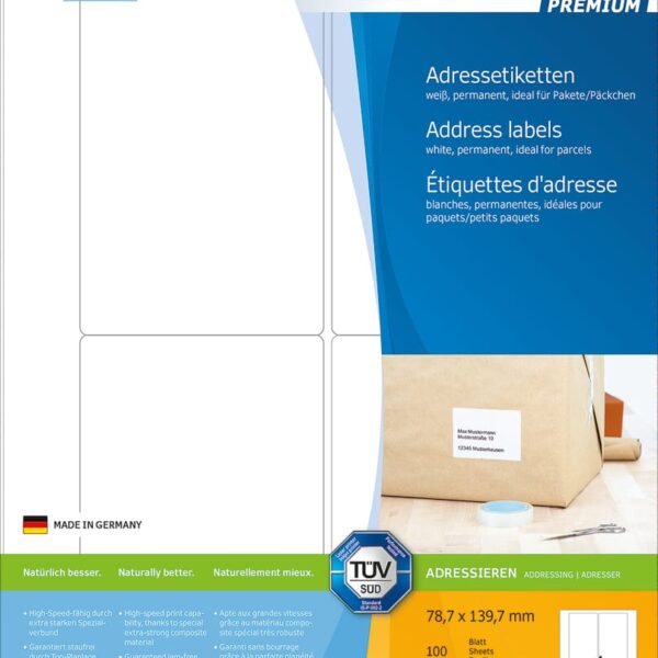 HERMA Etiketten PREMIUM 78.7x139.7mm 4472 weiss,perm. 400 St./100 Bl.