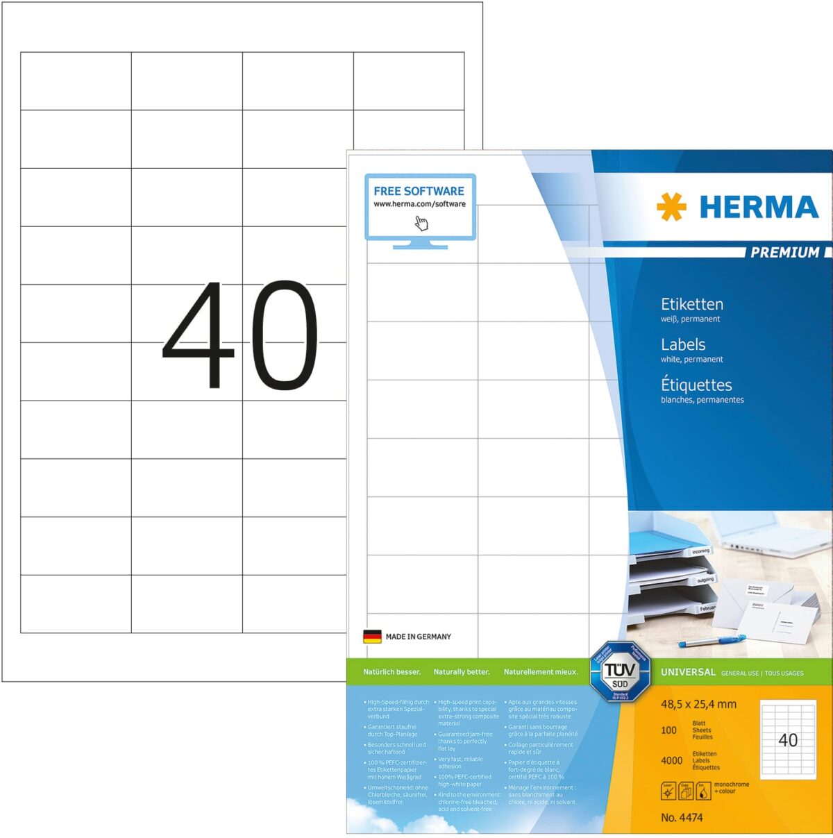 HERMA Etiketten Premium 48,5×25,4mm 4474 weiss 4000 Stück – Hochwertig & günstig bei ShopDeca