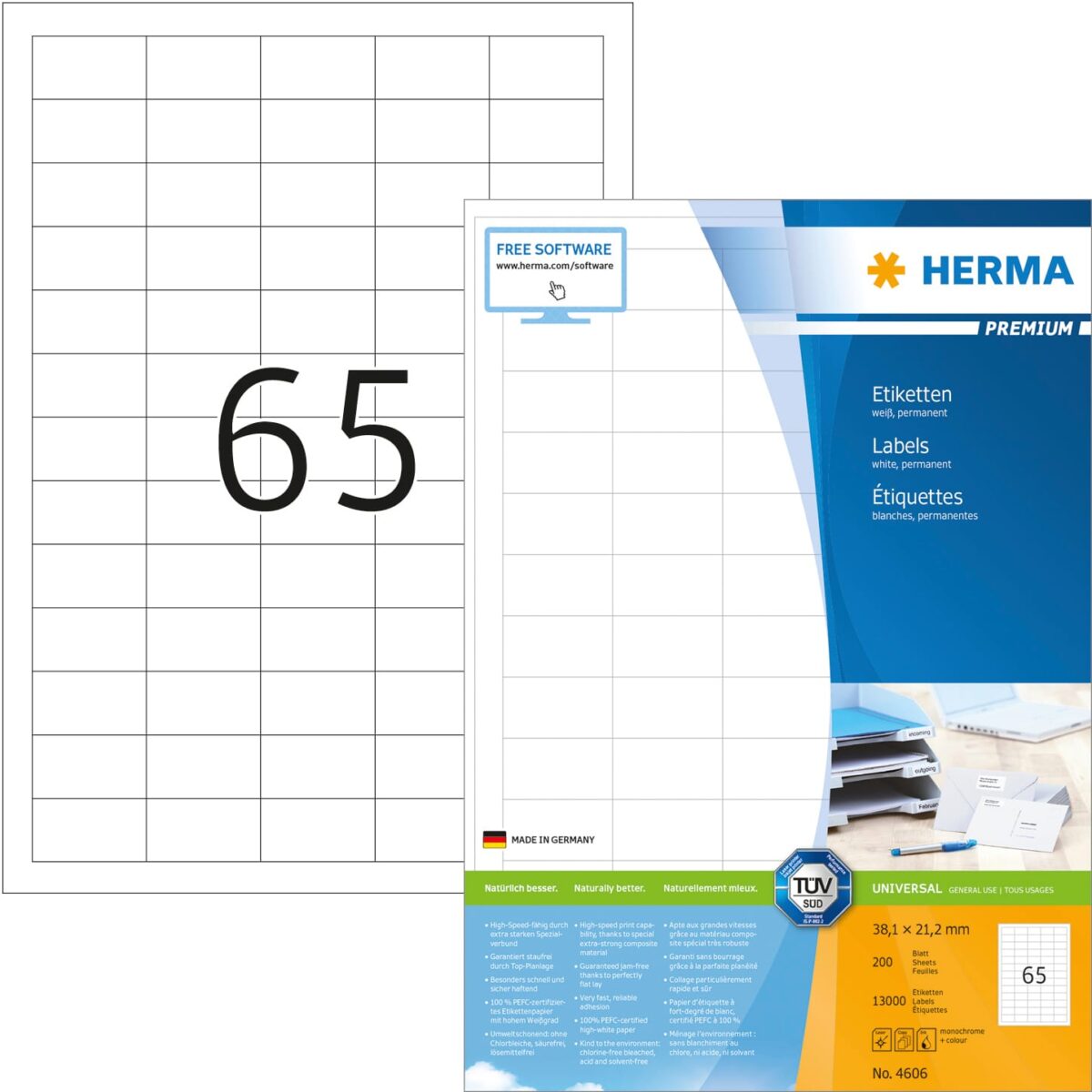 HERMA Universal-Etikett. 38,1x21,2mm 4606 weiss 13000 St./200 Blatt – Hochwertig & günstig bei ShopDeca