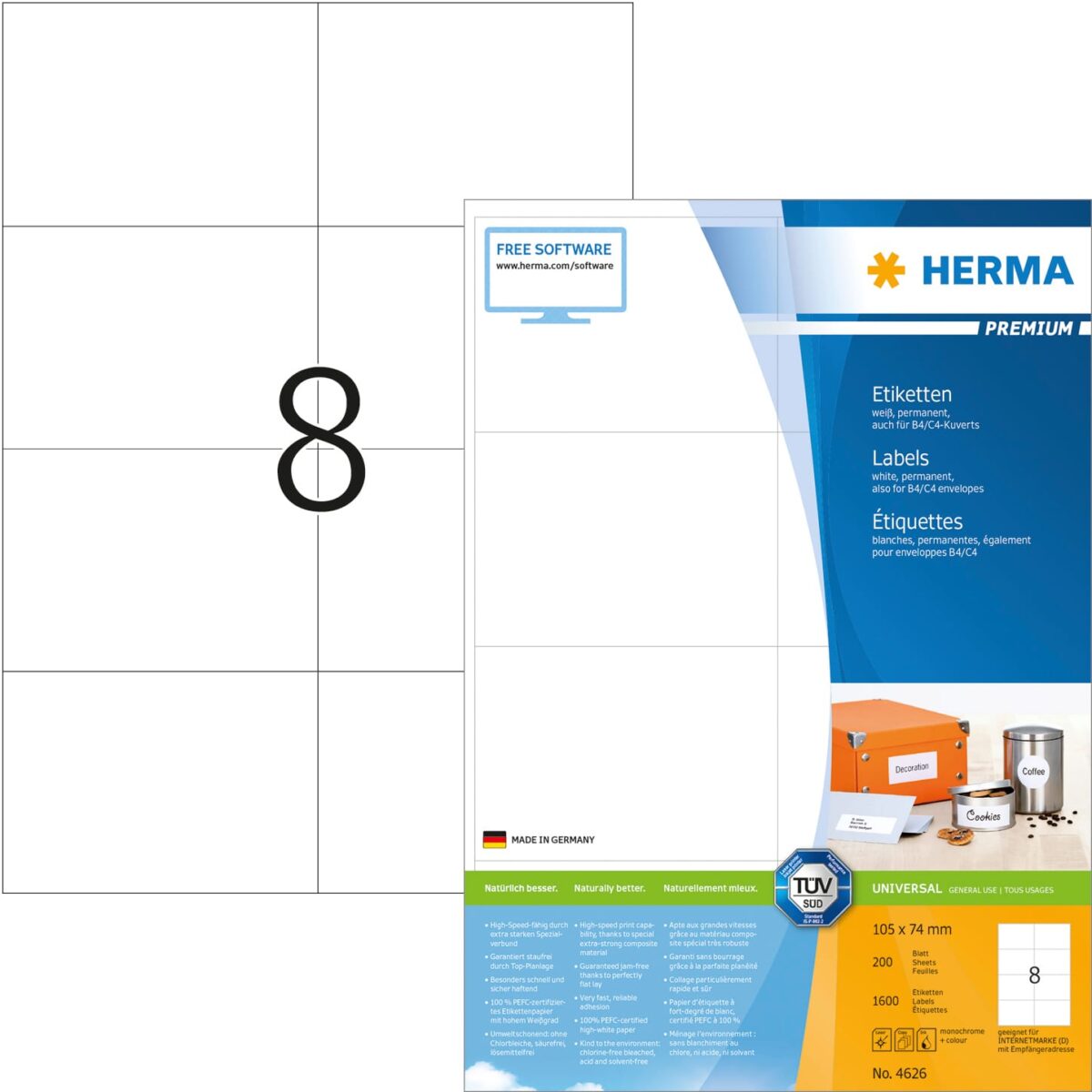 HERMA Universal-Etiketten 105x74mm 4626 weiss 1600 St./200 Blatt – Hochwertig & günstig bei ShopDeca