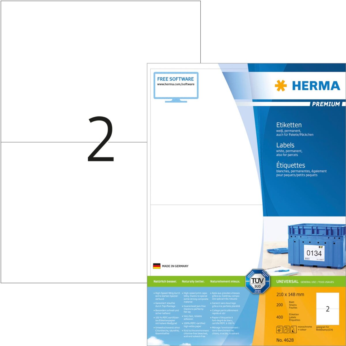 HERMA Universal-Etiketten 210x148mm 4628 weiss 400 St./200 Blatt – Hochwertig & günstig bei ShopDeca