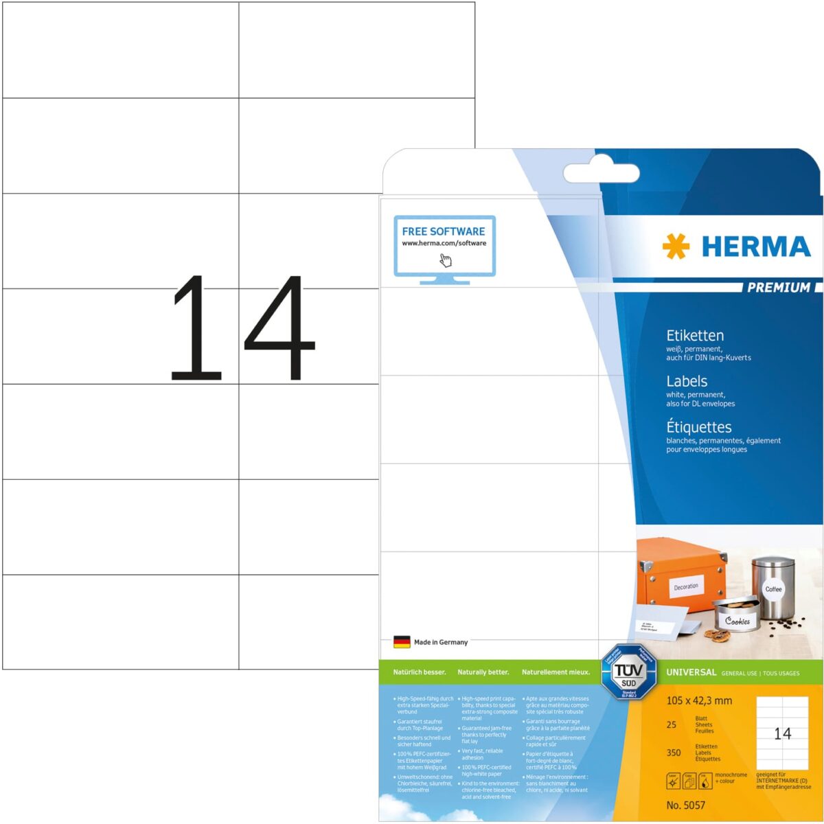 HERMA Universal-Etikett. 105x42,3mm 5057 weiss 350 St./25 Bl. – Hochwertig & günstig bei ShopDeca