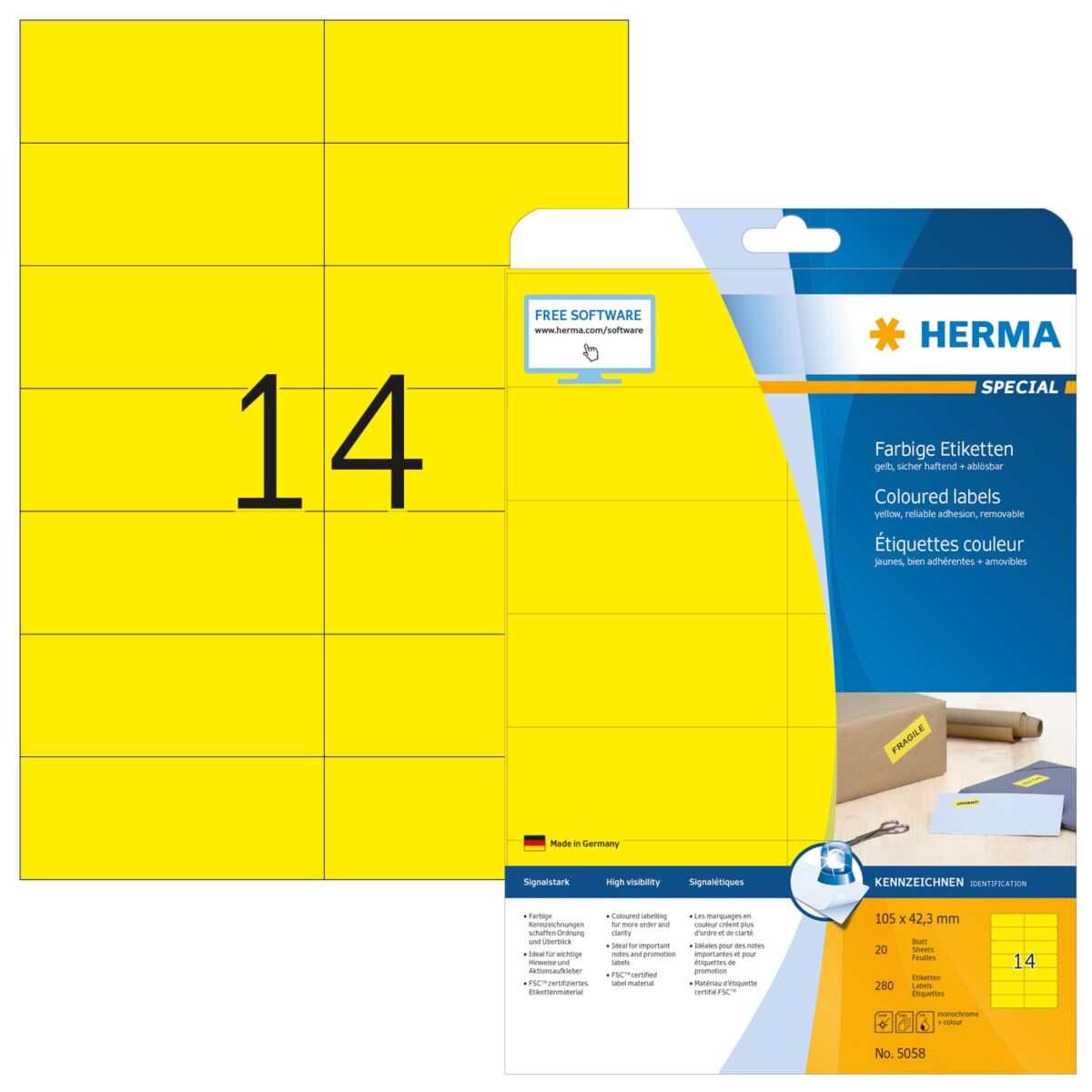 HERMA Etiketten Special 105×42,3mm 5058 gelb 280 Stück – Hochwertig & günstig bei ShopDeca