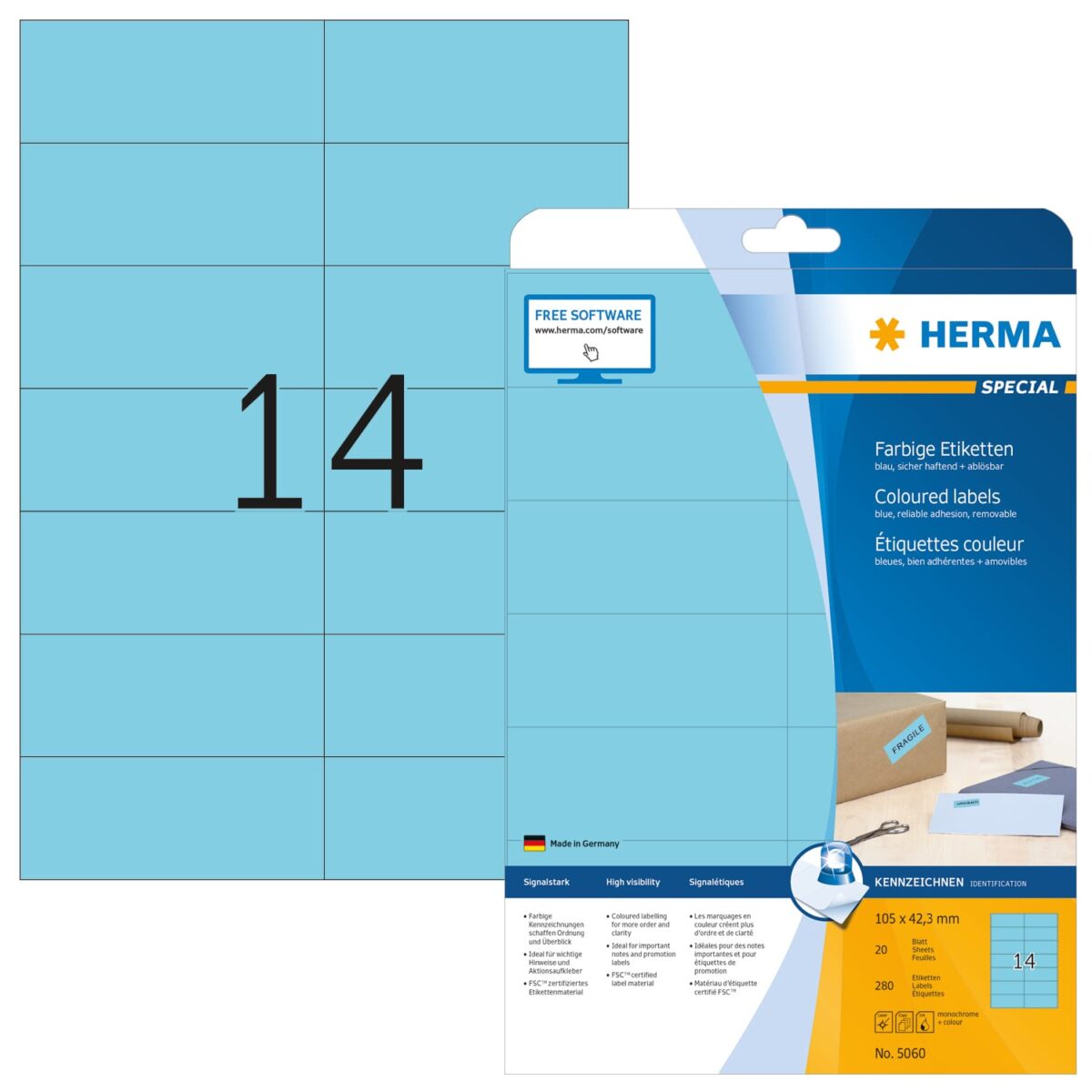 HERMA Etiketten Special 105x42,3mm 5060 blau 280 Stück – Hochwertig & günstig bei ShopDeca