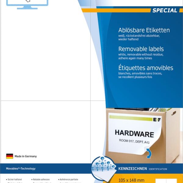 HERMA Etiketten SPECIAL 105x148mm 5082 weiss,non-perm. 100 St./25 Bl.