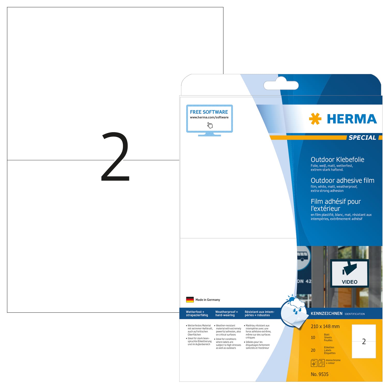 HERMA-9535-4008705095358 HERMA Outdoor Etikett.PP 210x148mm 9535 weiss 20 St./10 Blatt – Hochwertig & günstig bei ShopDeca