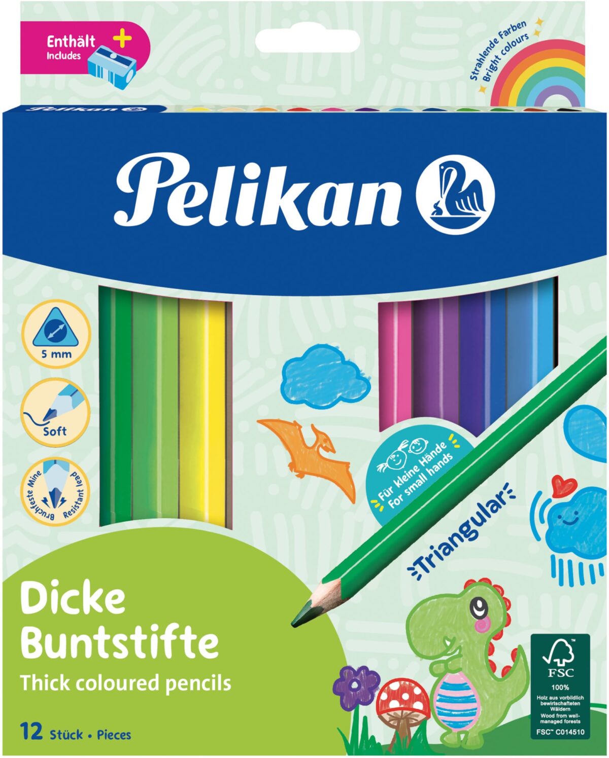PELIKAN Buntstifte Jumbo dreikant 700160 12 Farben inkl. Spitzer – Hochwertig & günstig bei ShopDeca