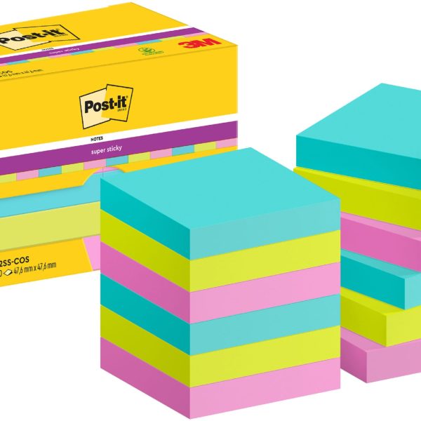 POST-IT Super Sticky Notes 47.6x47.6mm 622-12SS-COS 3-farbig 12x90 Blatt