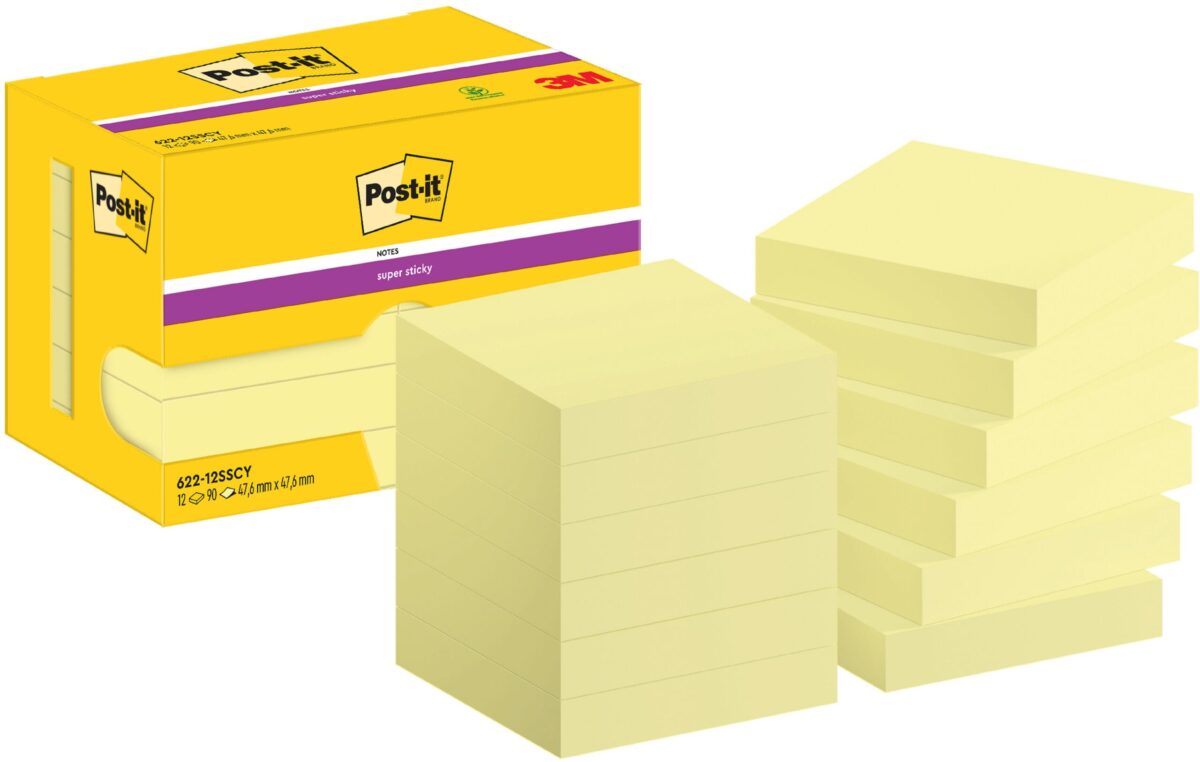 POST-IT Super Sticky Notes 47.6x47.6mm 622-12SSCY Gelb 12x90 Blatt – Hochwertig & günstig bei ShopDeca