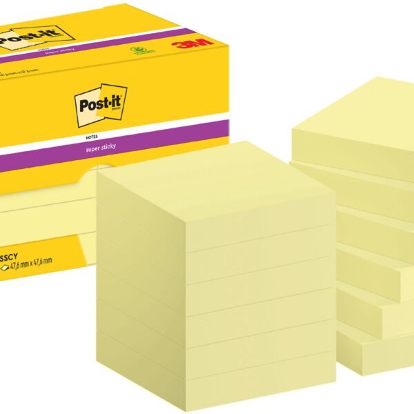 POST-IT Super Sticky Notes 47.6x47.6mm 622-12SSCY Gelb 12x90 Blatt