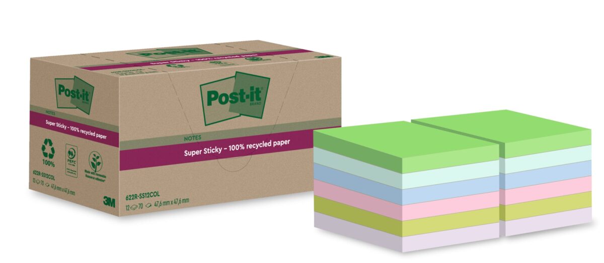 POST-IT SuperSticky Notes 47.6x47.6mm 622 RSS12COL Recycling,assort. 12x70 Blatt – Hochwertig & günstig bei ShopDeca