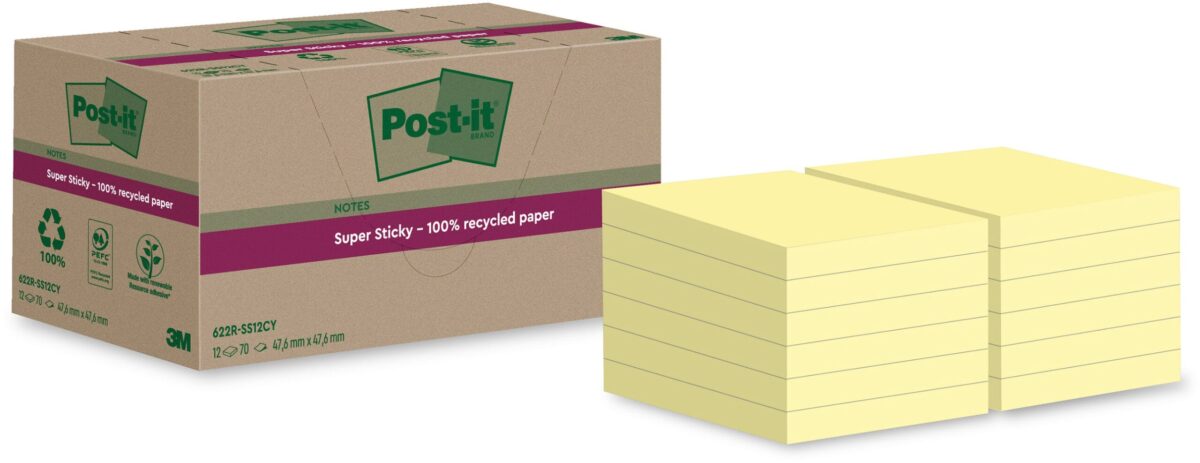 POST-IT SuperSticky Notes 47.6x47.6mm 622 RSS12CY Recycling,gelb 12x70 Blatt – Hochwertig & günstig bei ShopDeca