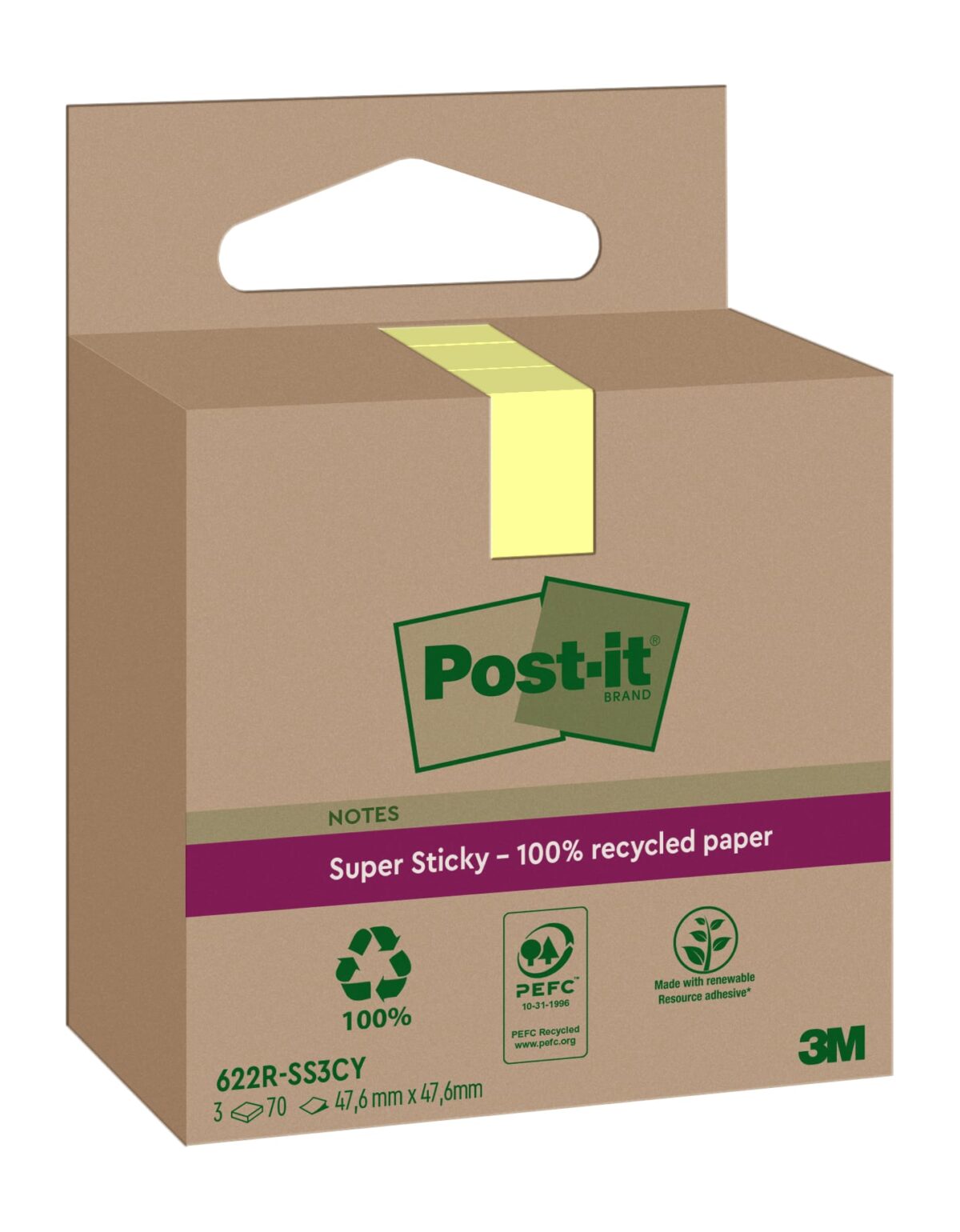 POST-IT SuperSticky Notes 47.6x47.6mm 622 RSS3CY Recycling,gelb 3x70 Blatt – Hochwertig & günstig bei ShopDeca