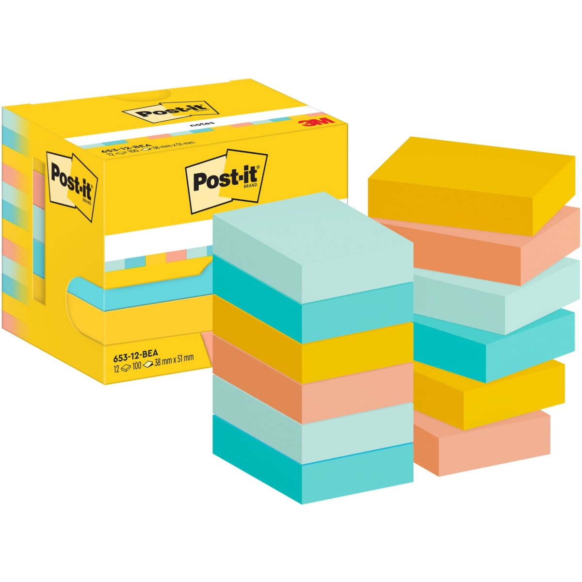 POST-IT Notes Beachside 51x38mm 653-12-BEA 4-farbig 12x100 Blatt – Hochwertig & günstig bei ShopDeca