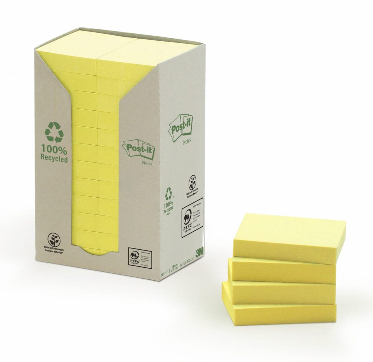 POST-IT Haftnotizen Recycling 51x38mm 653-1T gelb, 24x100 Blatt – Hochwertig & günstig bei ShopDeca