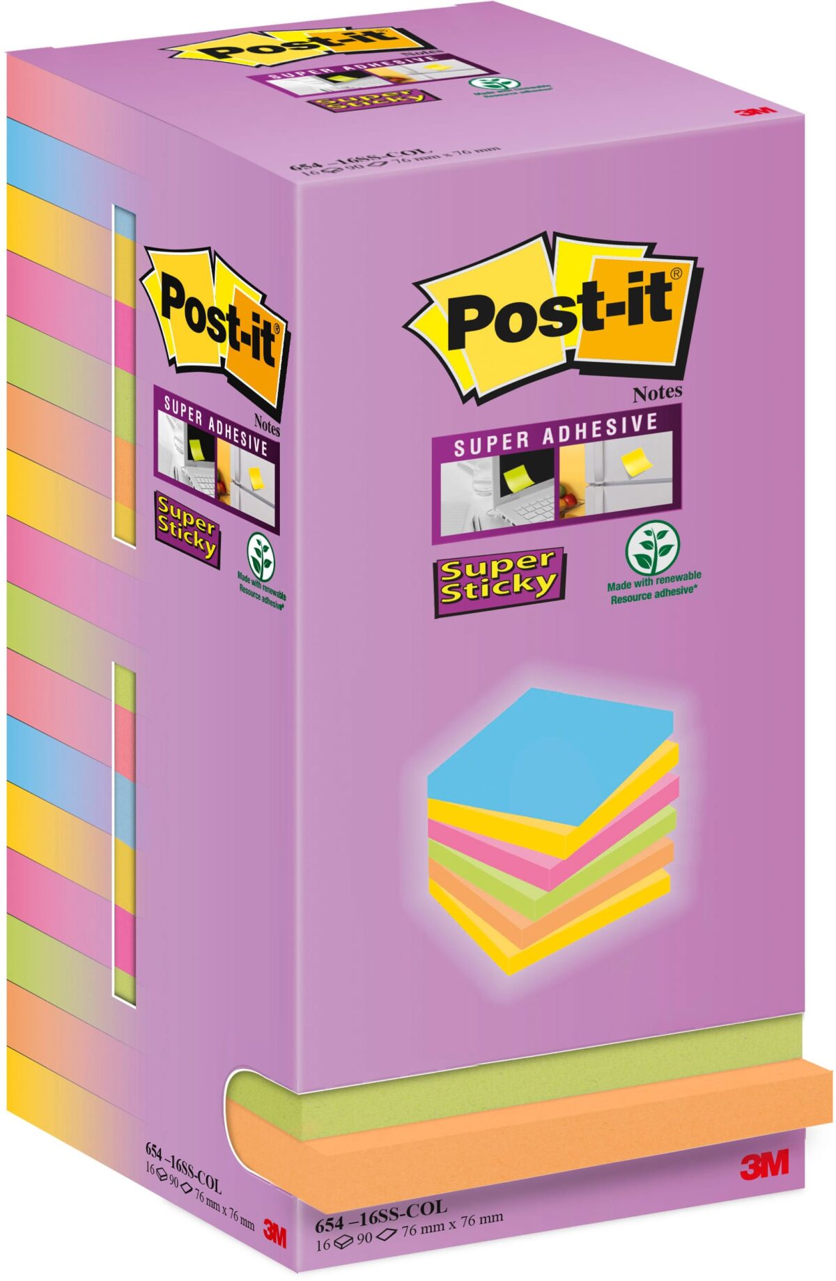 POST-IT Super Sticky Tower 76x76mm 654-16SS-COL farbig 16x90 Blatt – Hochwertig & günstig bei ShopDeca