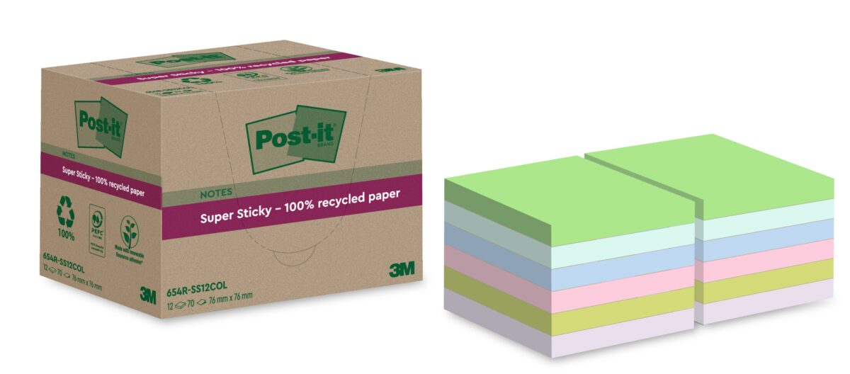 POST-IT SuperSticky Notes 76x76mm 654 RSS12COL Recycling,assort. 12x70 Blatt – Hochwertig & günstig bei ShopDeca