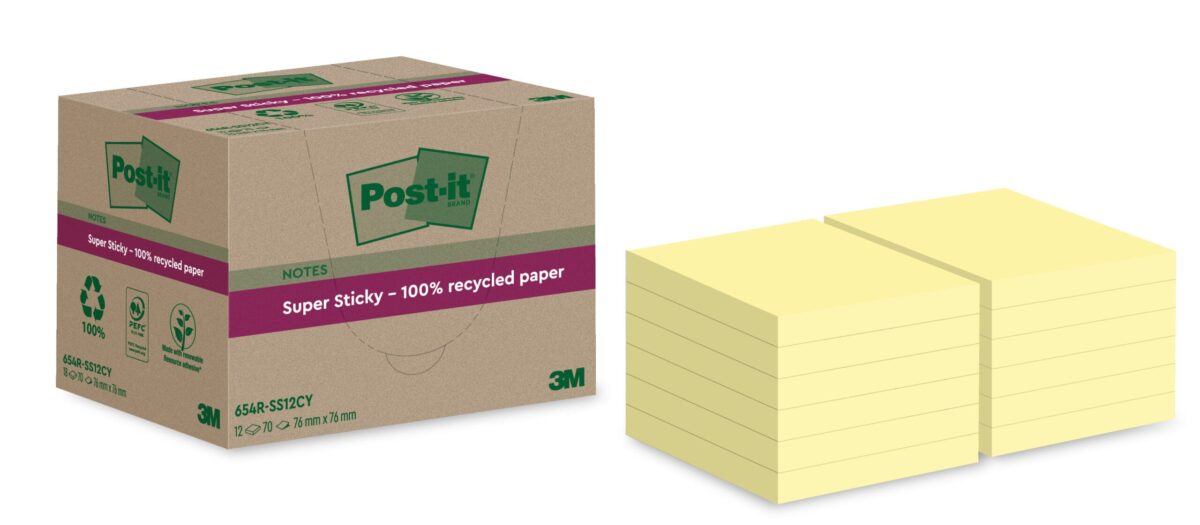 POST-IT SuperSticky Notes 76x76mm 654 RSS12CY Recycling,gelb 12x70 Blatt – Hochwertig & günstig bei ShopDeca