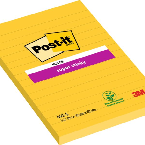 POST-IT Block Super Sticky 102x152mm 660-S gelb/75 Blatt, liniert