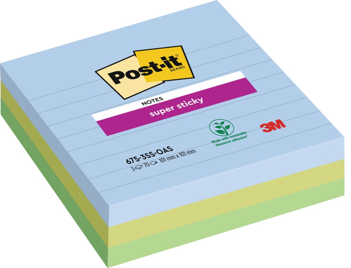POST-IT Super Sticky Oasis 101x101mm 675-3SS-OAS 3-farbig ass. 3x70Bl. liniert – Hochwertig & günstig bei ShopDeca