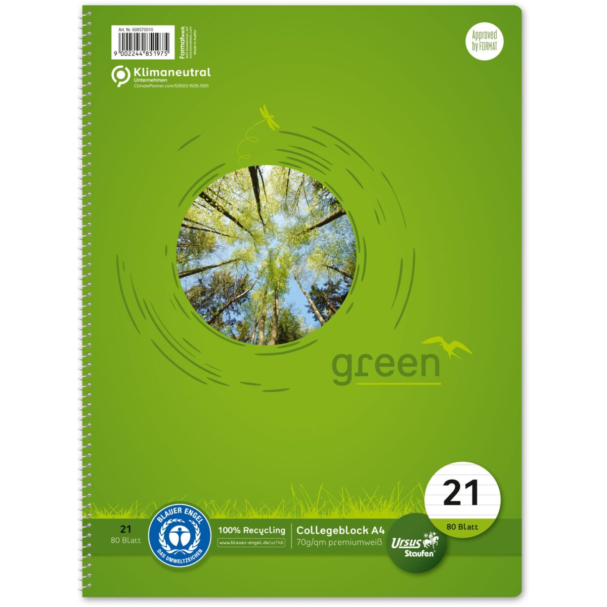 URSUS Collegeblock green A4 608570010 liniert, 70g, 80 Blatt – Hochwertig & günstig bei ShopDeca